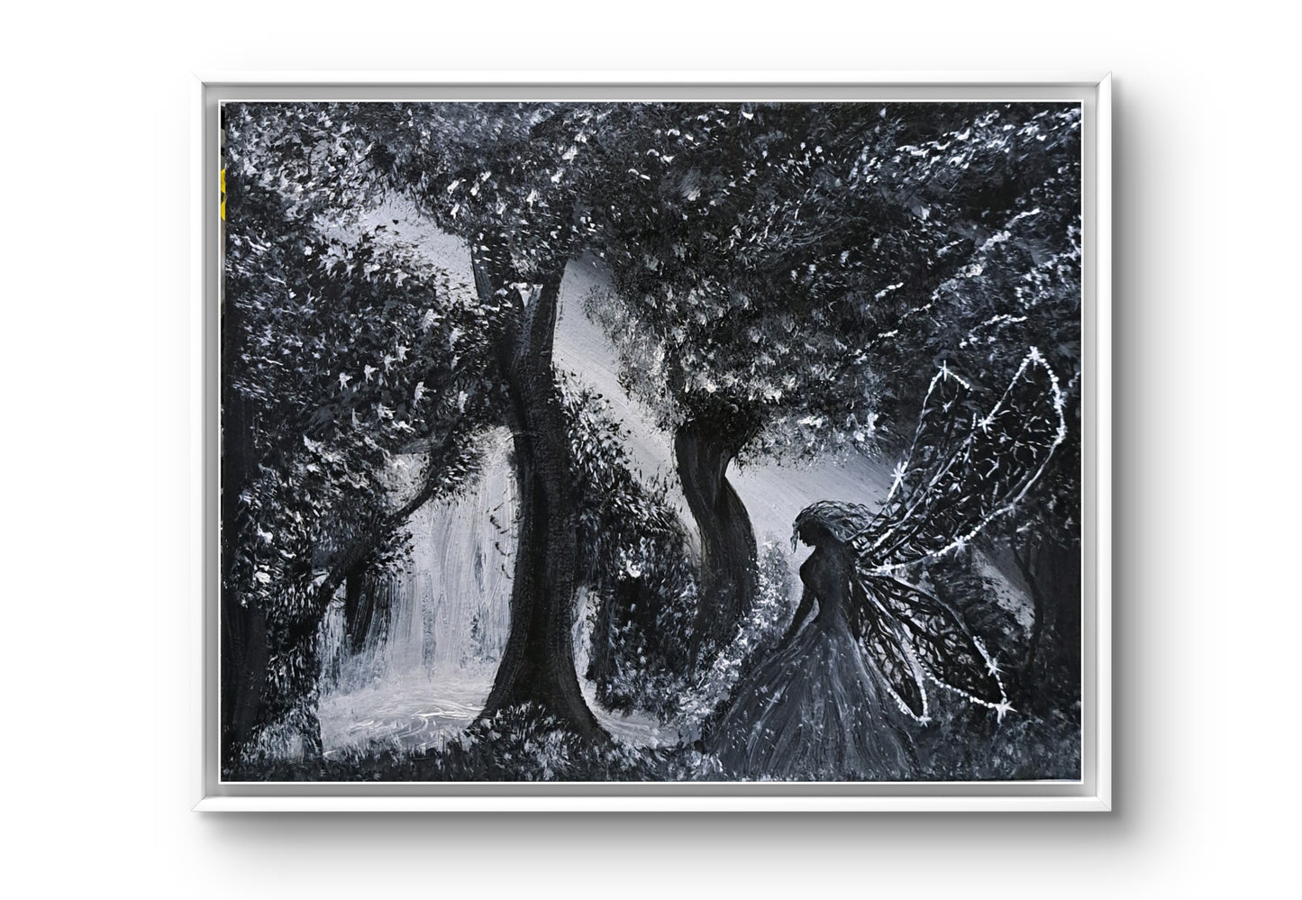 Echoes of the Hollow Wood – 11x14 Original Monochrome Forest Fairy Painting | Mystical Acrylic Woodland Wall Art