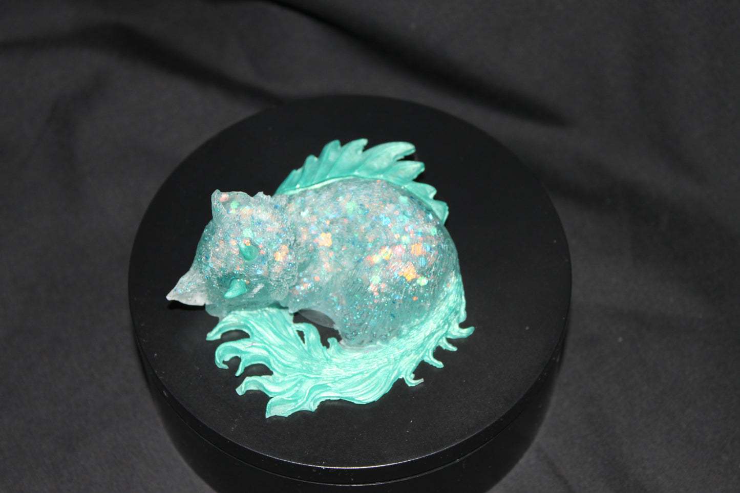 Resin Dragon Kitty โ Fantasy Creature Figurine, Sleeping Baby Dragon Cat โ Lorewoven Oddities