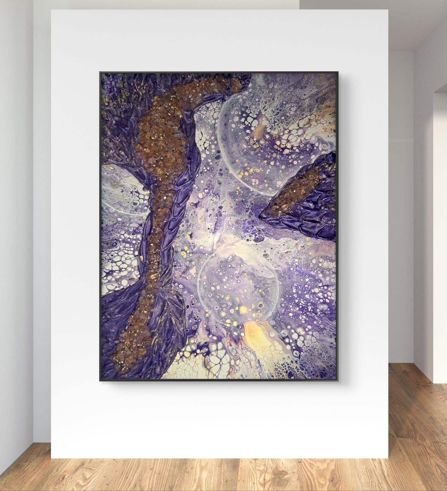 Wandering Worlds – Original 16x11 Fantasy Acrylic Painting | Purple Galaxy Crystal Canvas Art | Cosmic Abstract Home Decor | Lorewoven Art