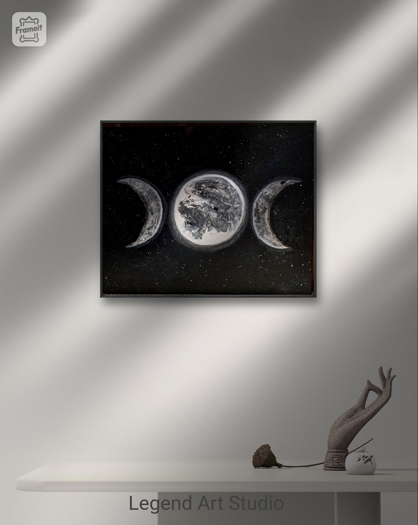 Eclipse of the Maiden, Mother, Crone – Original Acrylic Painting on Canvas | Triple Moon Wall Art | Cosmic Feminine Decor | 16x20"