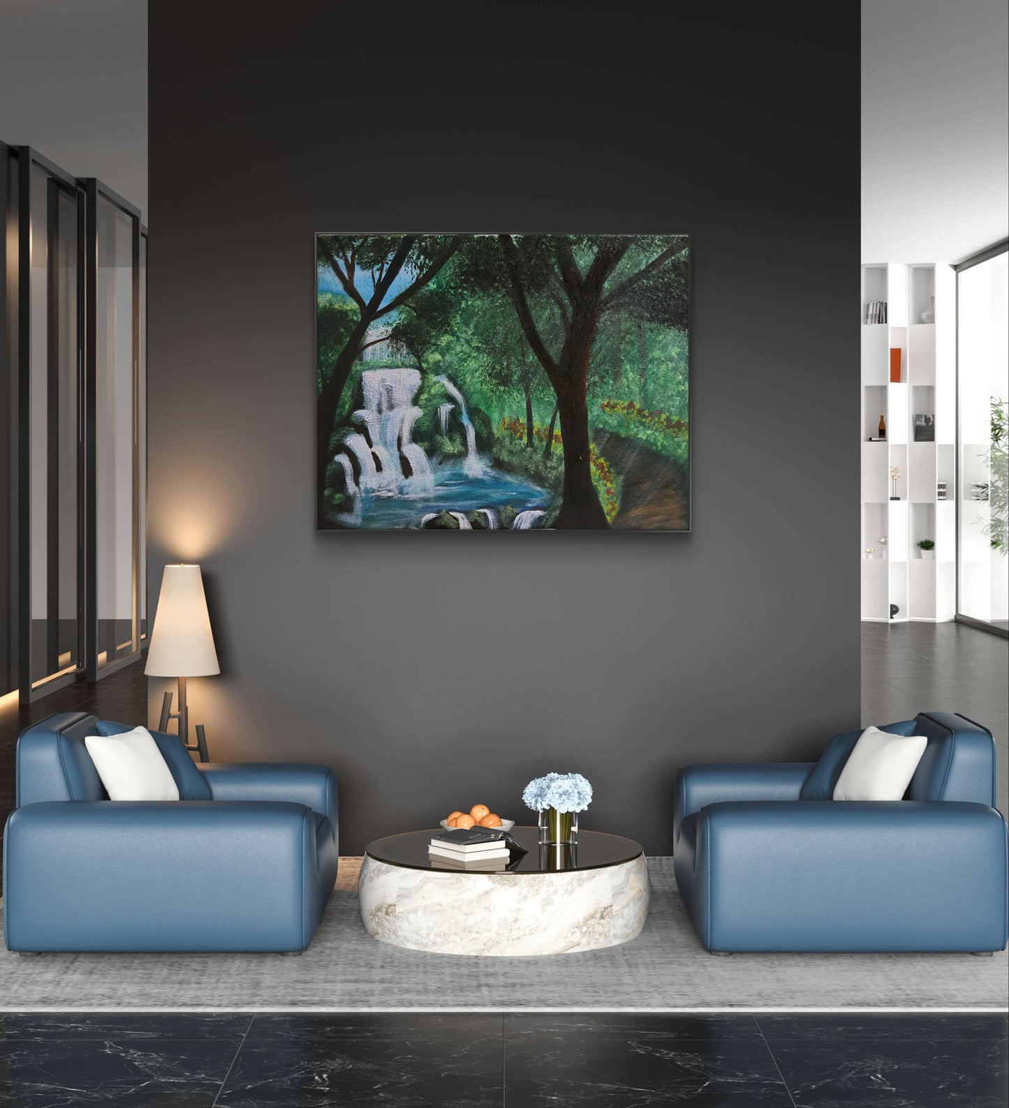 The Silent Cascade – 11x14 Original Forest Waterfall Painting | Mystical Woodland Acrylic Landscape Wall Art