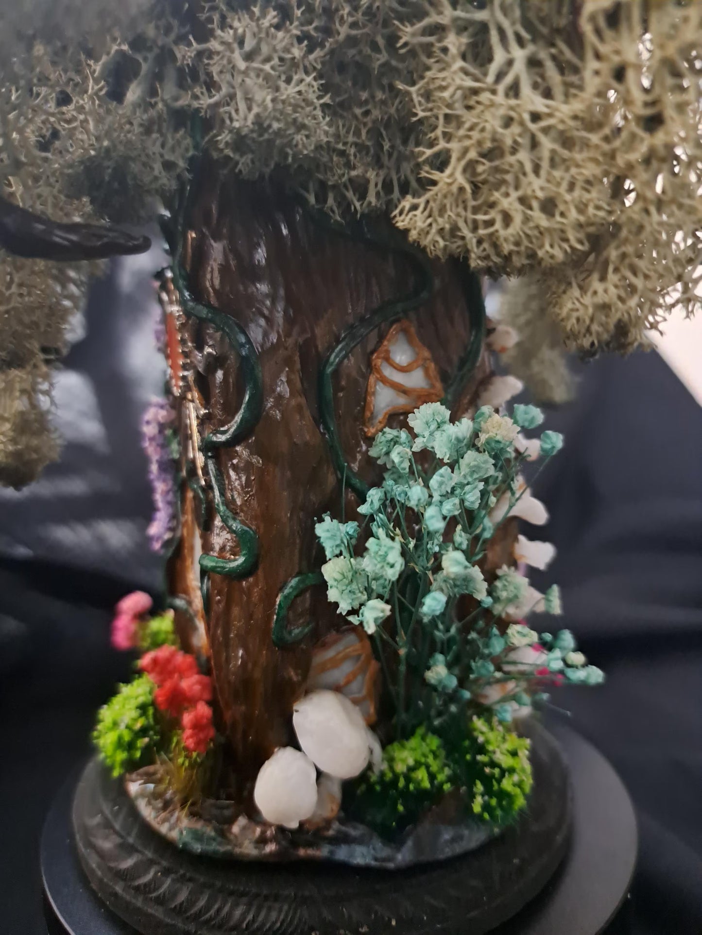 Enchanted Fairy Tree House – Handcrafted Polymer Clay Fantasy Sculpture with Crystals & Florals (9" x 8")