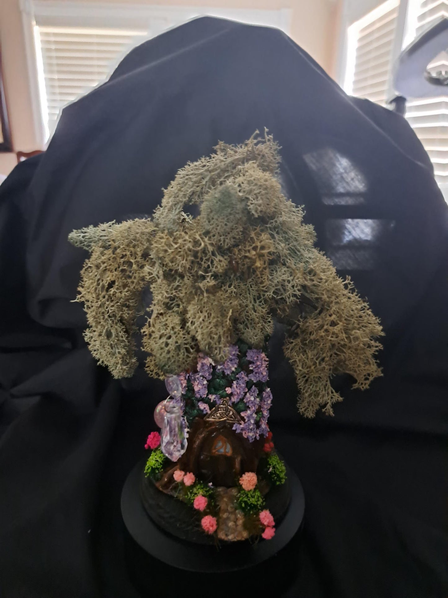 Enchanted Fairy Tree House – Handcrafted Polymer Clay Fantasy Sculpture with Crystals & Florals (9" x 8")