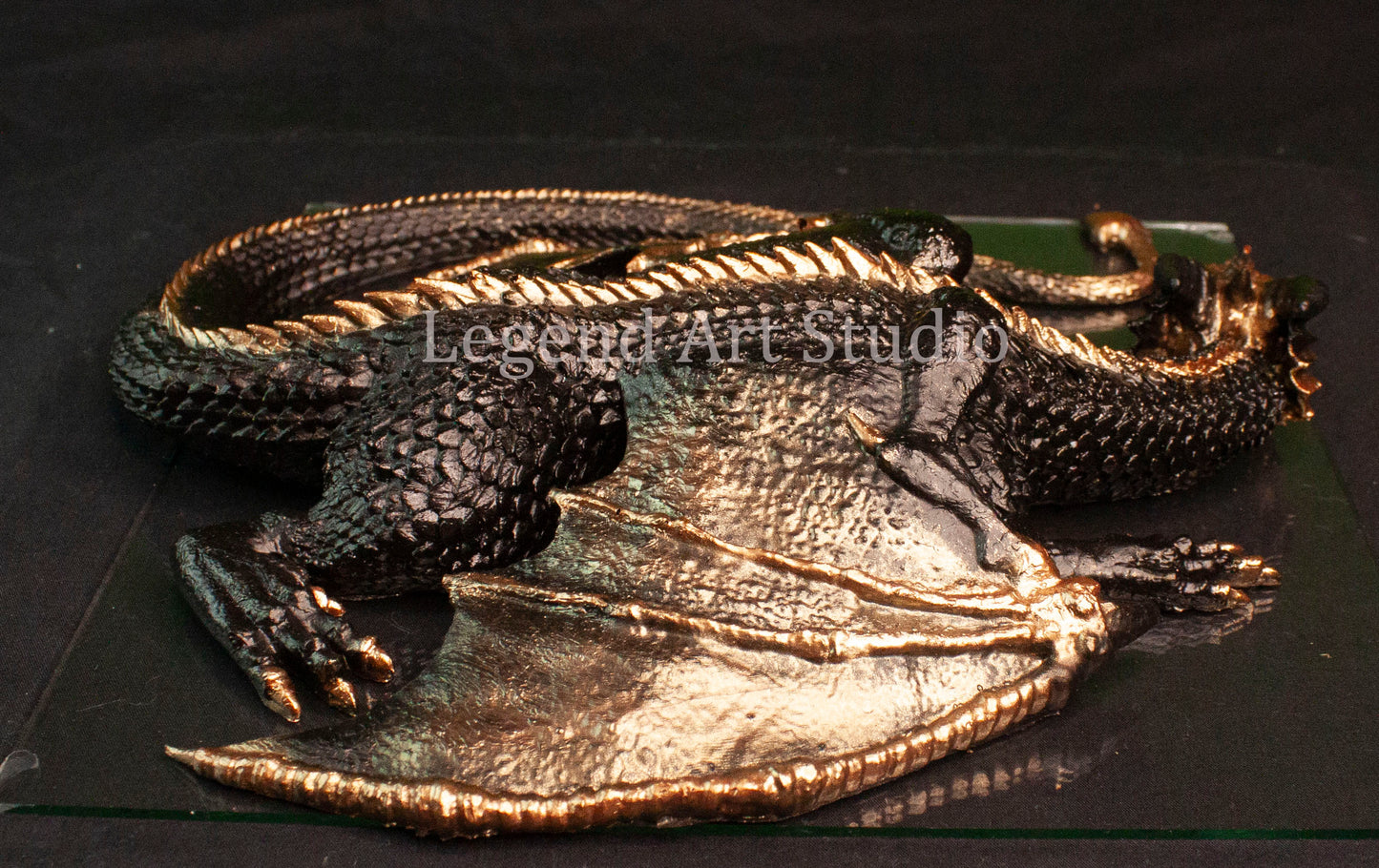 Dravak – Warden of Molten Silence | Black & Bronze Resin Dragon Sculpture | Fantasy Decor | Crystal Guardian | Lorewoven Art Original