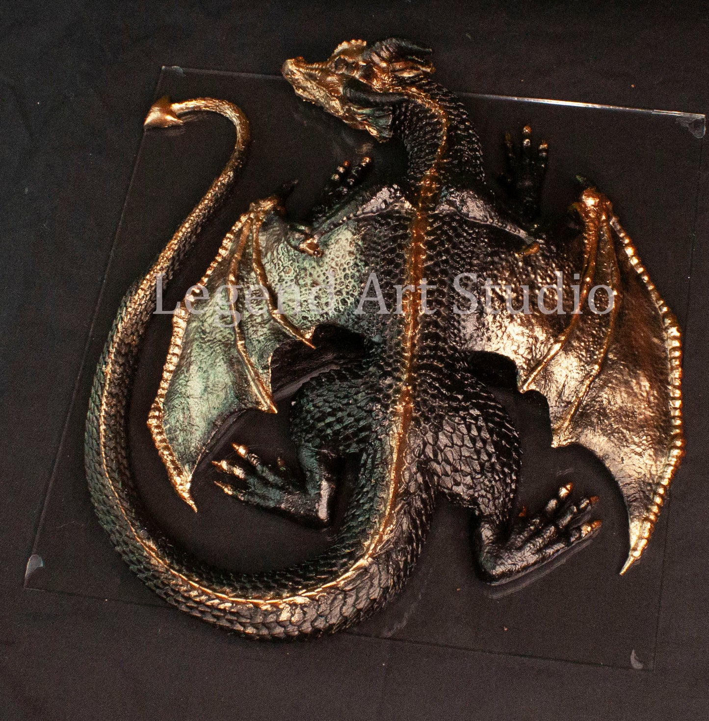 Dravak – Warden of Molten Silence | Black & Bronze Resin Dragon Sculpture | Fantasy Decor | Crystal Guardian | Lorewoven Art Original