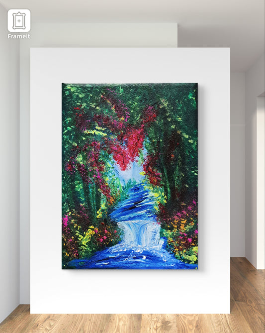 Enchanted Currents: A Woodland Reverie - Original Acrylic Painting – 5" x 7" |  One of a Kind • Hand-Painted • Magical Woodland Fantasy