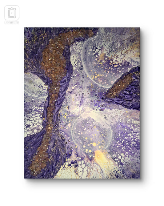 Wandering Worlds – Original 16x11 Fantasy Acrylic Painting | Purple Galaxy Crystal Canvas Art | Cosmic Abstract Home Decor | Lorewoven Art