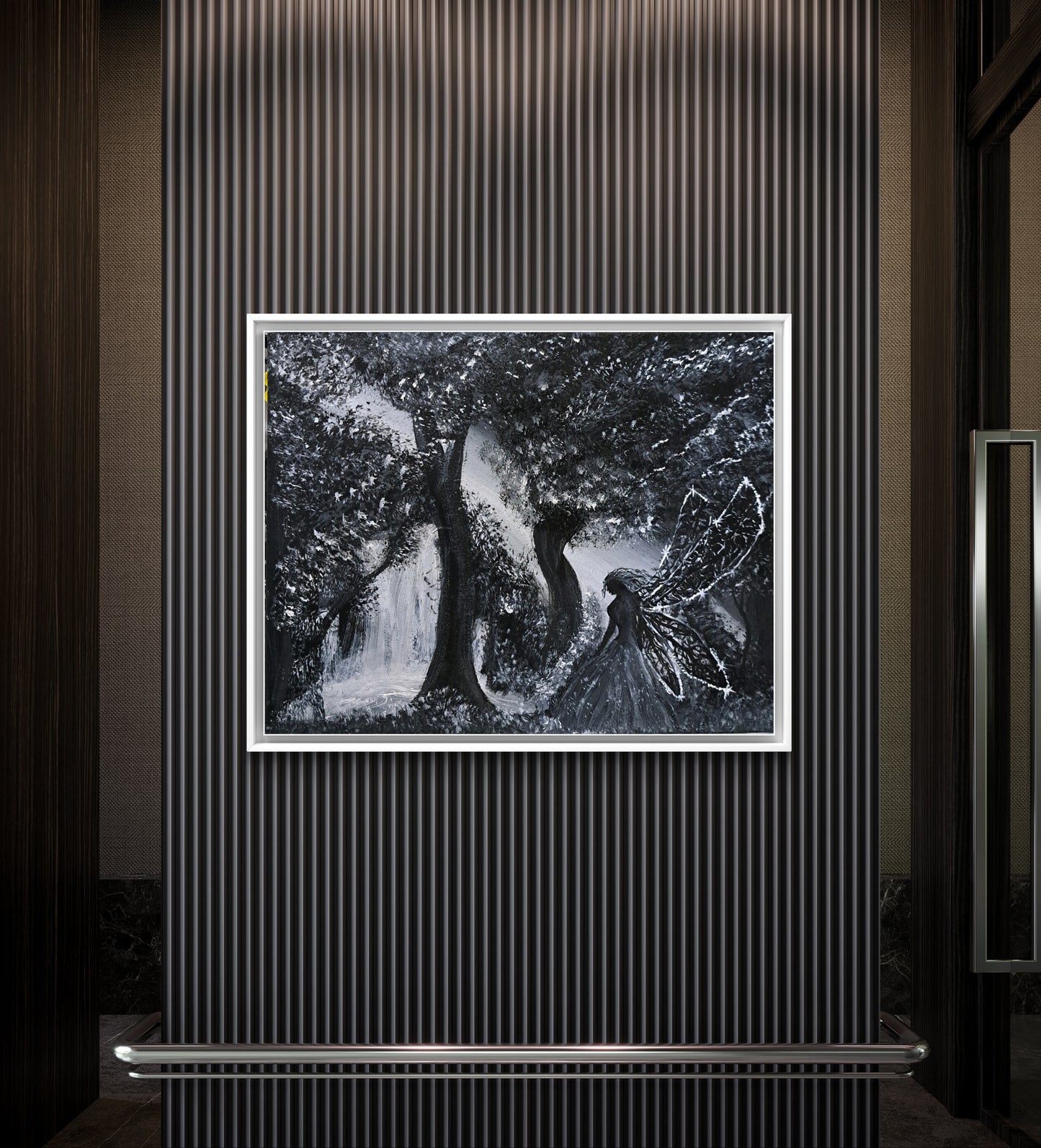 Echoes of the Hollow Wood – 11x14 Original Monochrome Forest Fairy Painting | Mystical Acrylic Woodland Wall Art