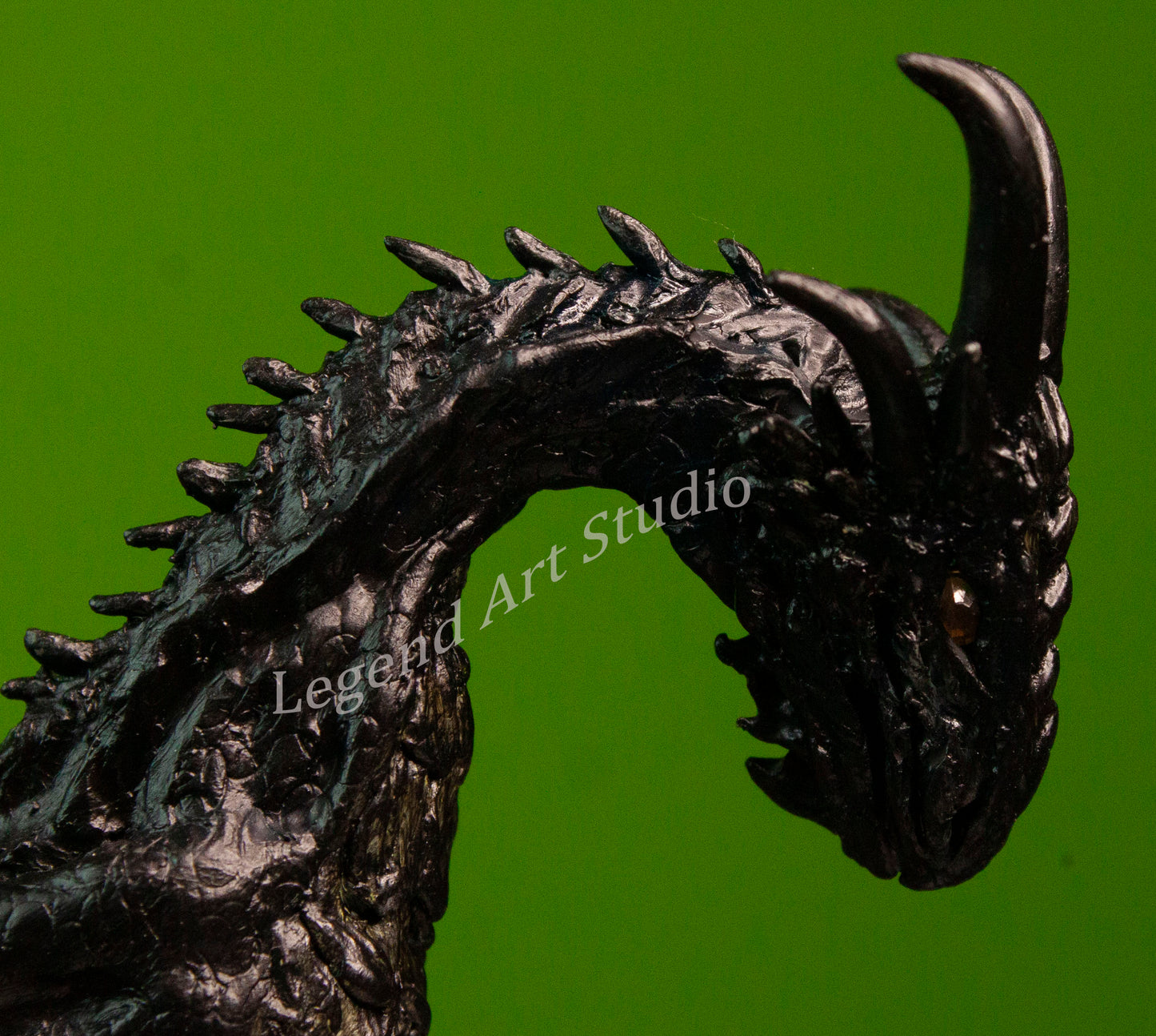 Nyxthorn – Obsidian Hollow Moon Dragon | Handsculpted Fantasy Sculpture with Quartz & Green Calcite