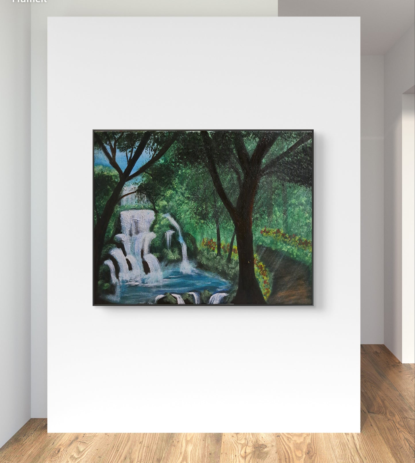 The Silent Cascade – 11x14 Original Forest Waterfall Painting | Mystical Woodland Acrylic Landscape Wall Art