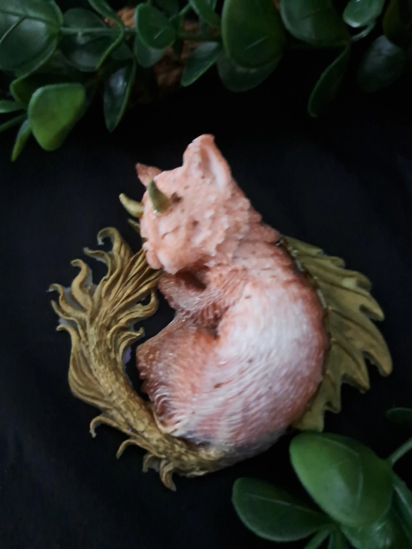 Resin Dragon Kitty – Fantasy Creature Figurine, Sleeping Baby Dragon Cat – Lorewoven Oddities