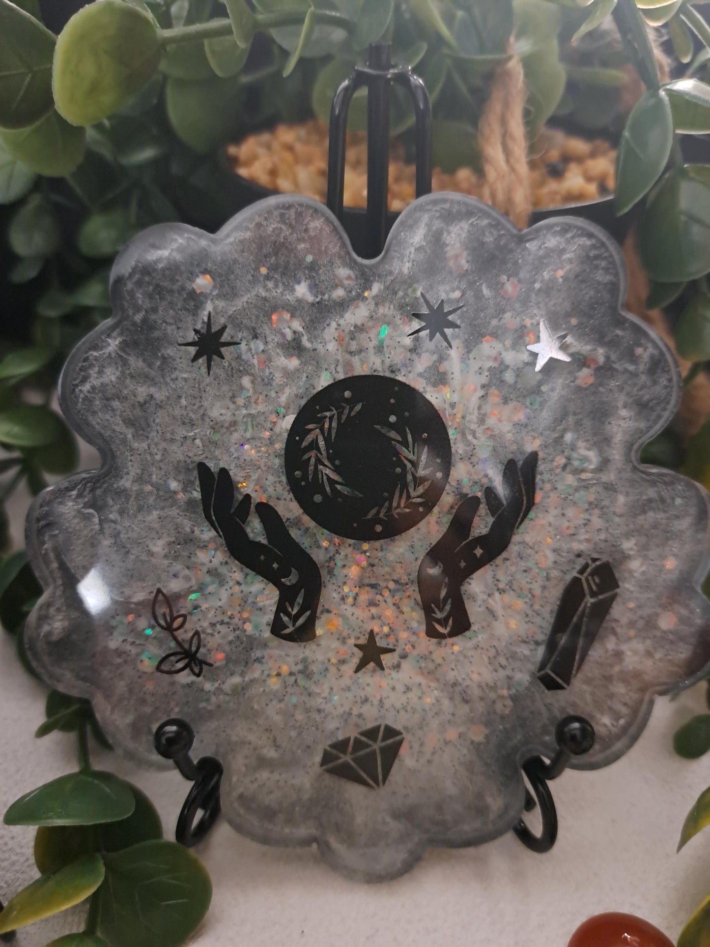 Metaphysical Resin Coaster Set of 4 – Moon & Crystal Designs | Mystical Celestial Drink Coasters | Witchy Home Altar Decor