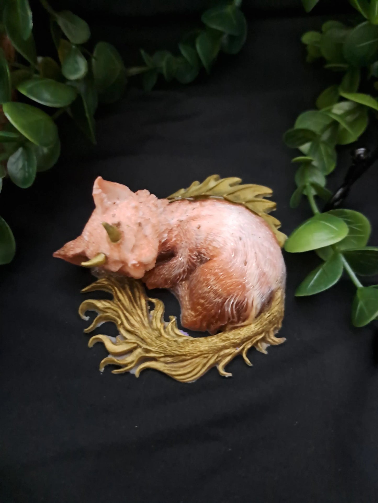 Resin Dragon Kitty – Fantasy Creature Figurine, Sleeping Baby Dragon Cat – Lorewoven Oddities