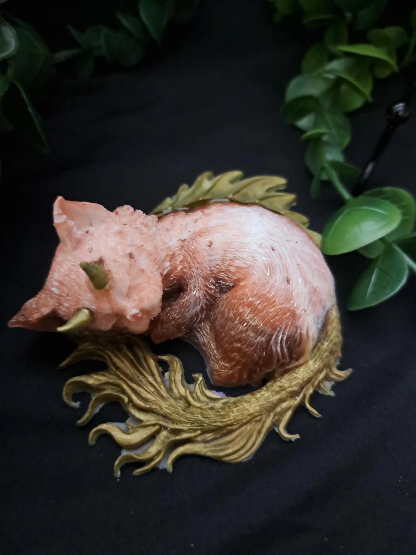 Resin Dragon Kitty – Fantasy Creature Figurine, Sleeping Baby Dragon Cat – Lorewoven Oddities