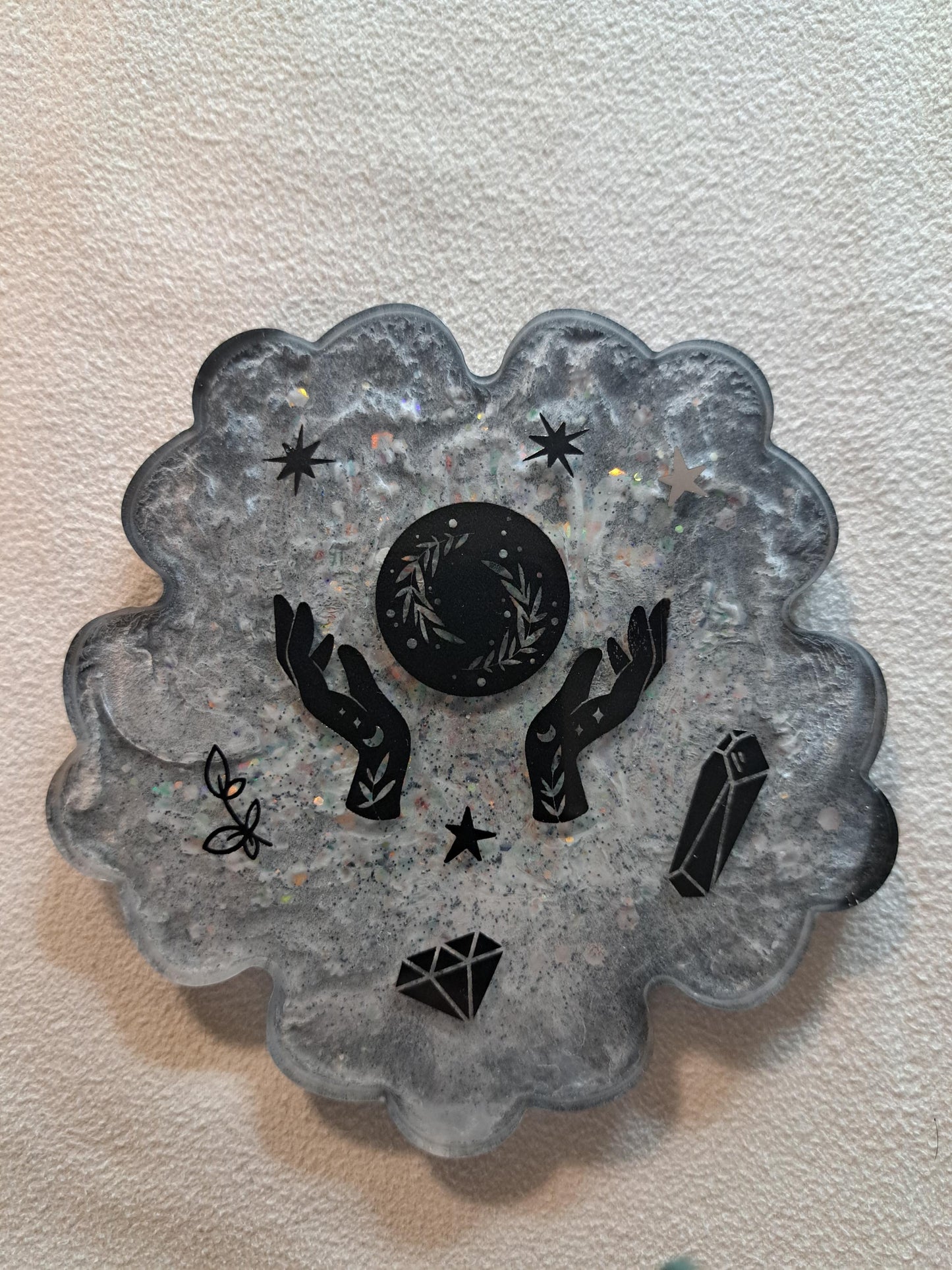 Metaphysical Resin Coaster Set of 4 – Moon & Crystal Designs | Mystical Celestial Drink Coasters | Witchy Home Altar Decor