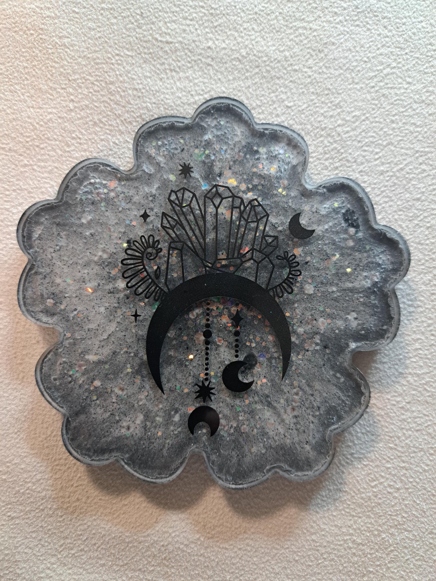 Metaphysical Resin Coaster Set of 4 – Moon & Crystal Designs | Mystical Celestial Drink Coasters | Witchy Home Altar Decor