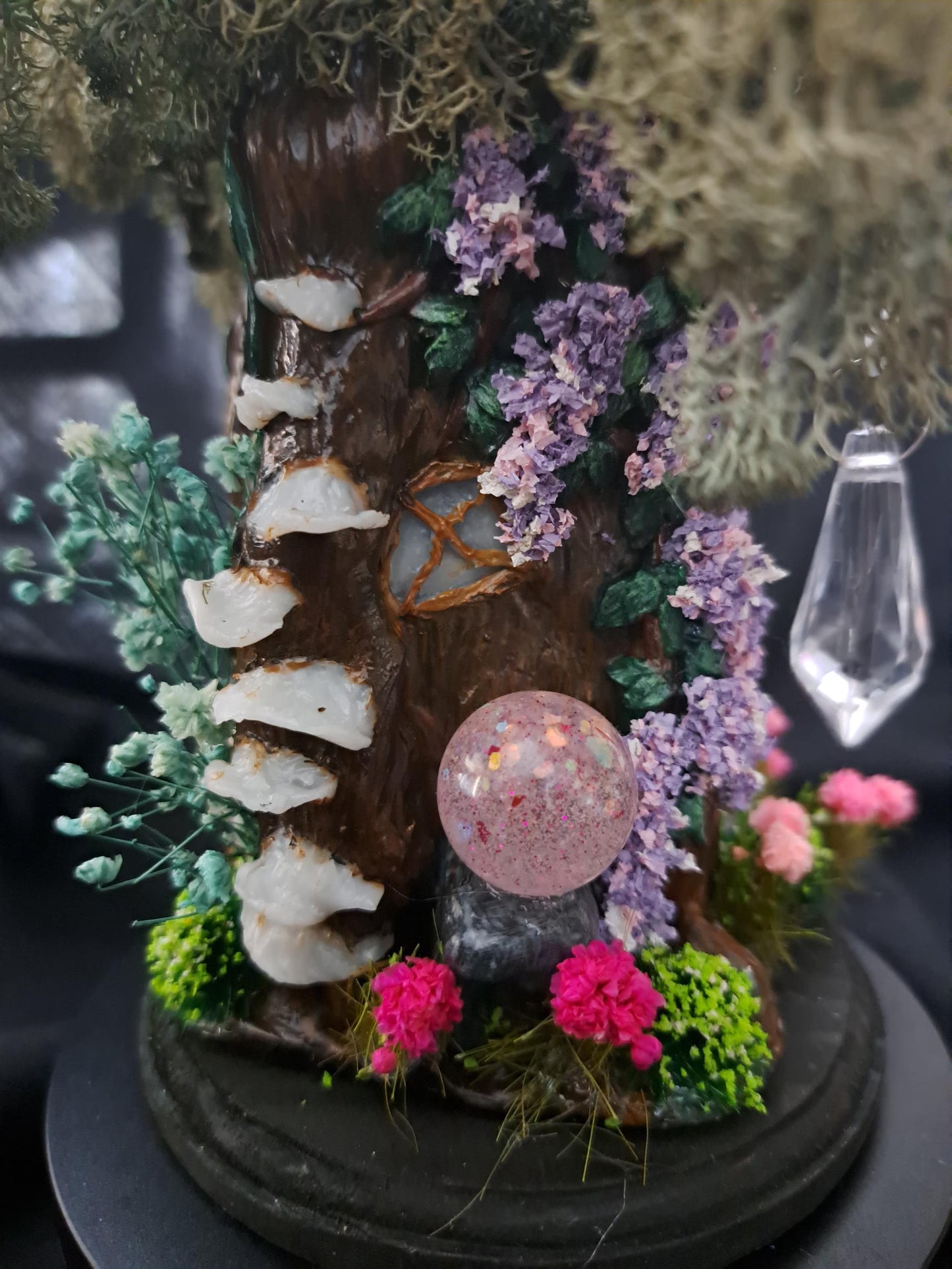 Enchanted Fairy Tree House – Handcrafted Polymer Clay Fantasy Sculpture with Crystals & Florals (9" x 8")