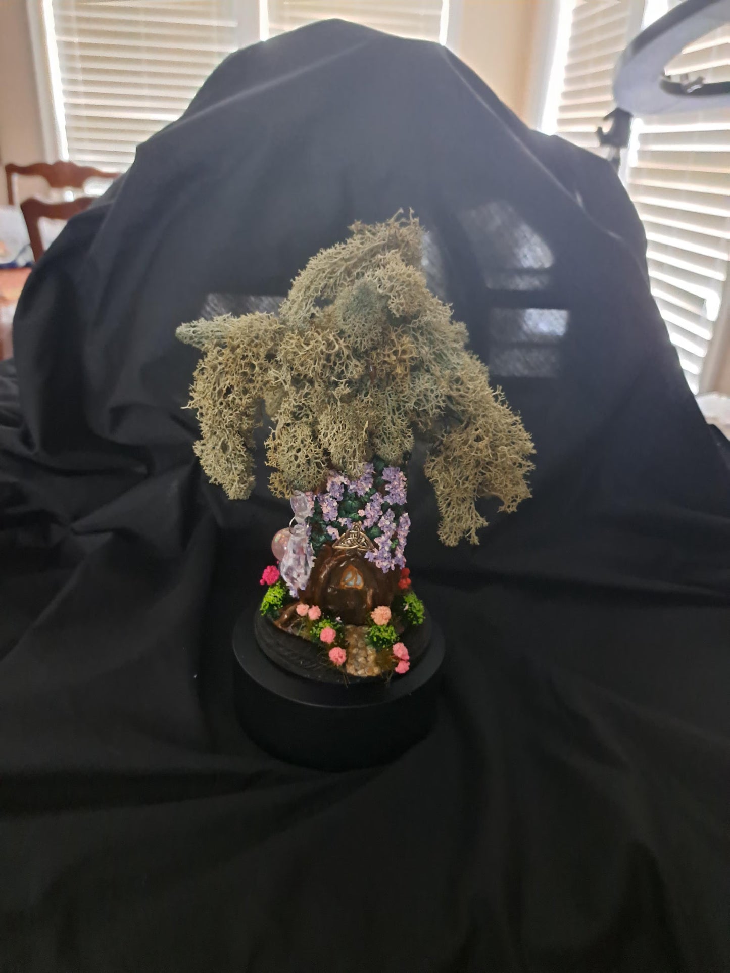 Enchanted Fairy Tree House – Handcrafted Polymer Clay Fantasy Sculpture with Crystals & Florals (9" x 8")