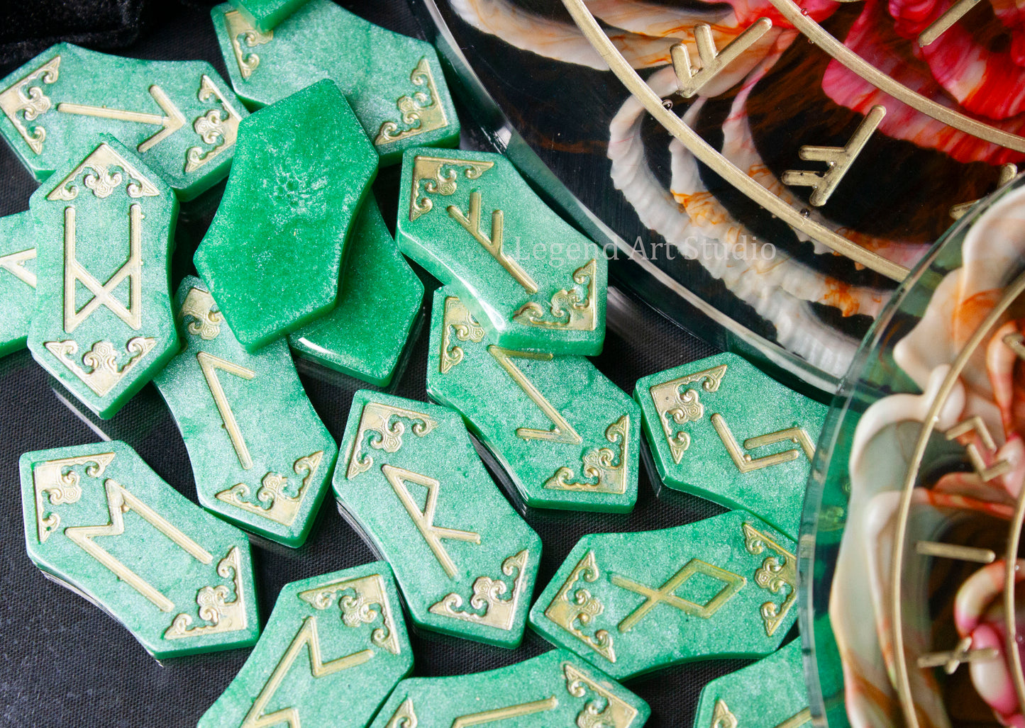 Elder Futhark Rune Divination Set, Full Ritual Bundle, Resin Runes, Divination Board, Velvet Pouch, Lorewoven Art