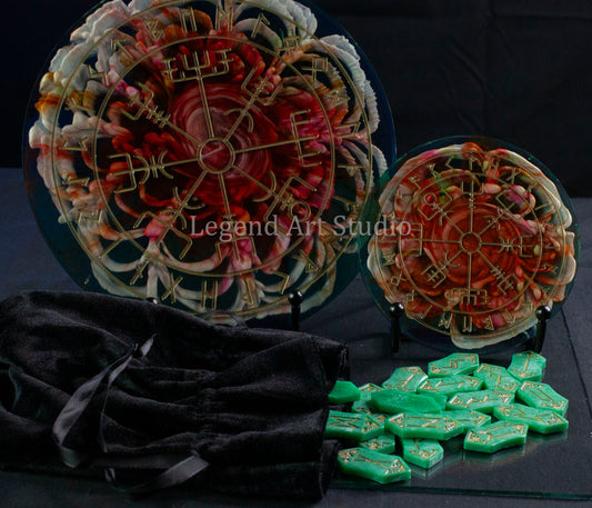 Elder Futhark Rune Divination Set, Full Ritual Bundle, Resin Runes, Divination Board, Velvet Pouch, Lorewoven Art