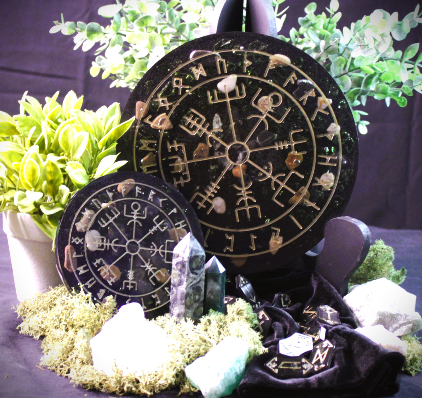 Elder Futhark Rune Divination Set, Full Ritual Bundle, Resin Runes, Divination Board, Velvet Pouch, Lorewoven Art