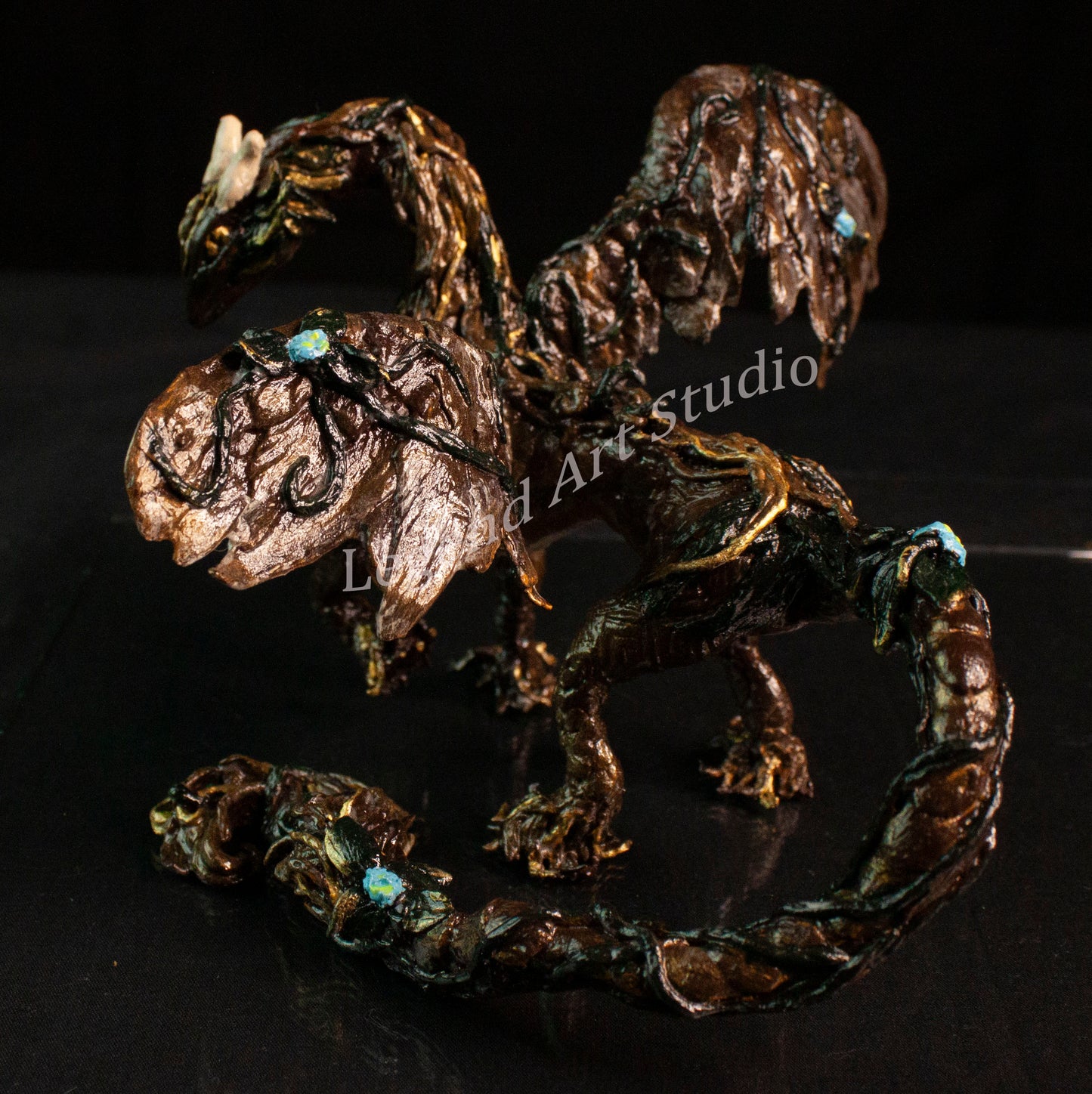 Sarafina – Woodland Dragon Sculpture | OOAK Handsculpted Fantasy Creature by Lorewoven Art